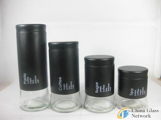 Black metal coating glass storage jar for food